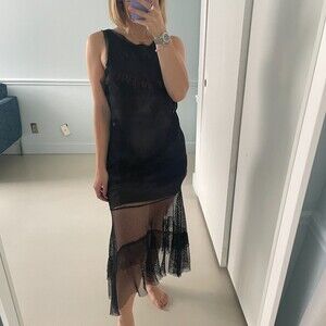 Diesel Fringed Fishnet Sleeveless Cocktail Dress Black XS